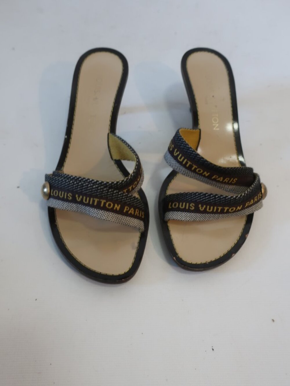 Women Louis Vuitton Revival Cloth Brown, Gray Mule Sandals 37 1/2 EU/US 7.5 - Picture 3 of 13